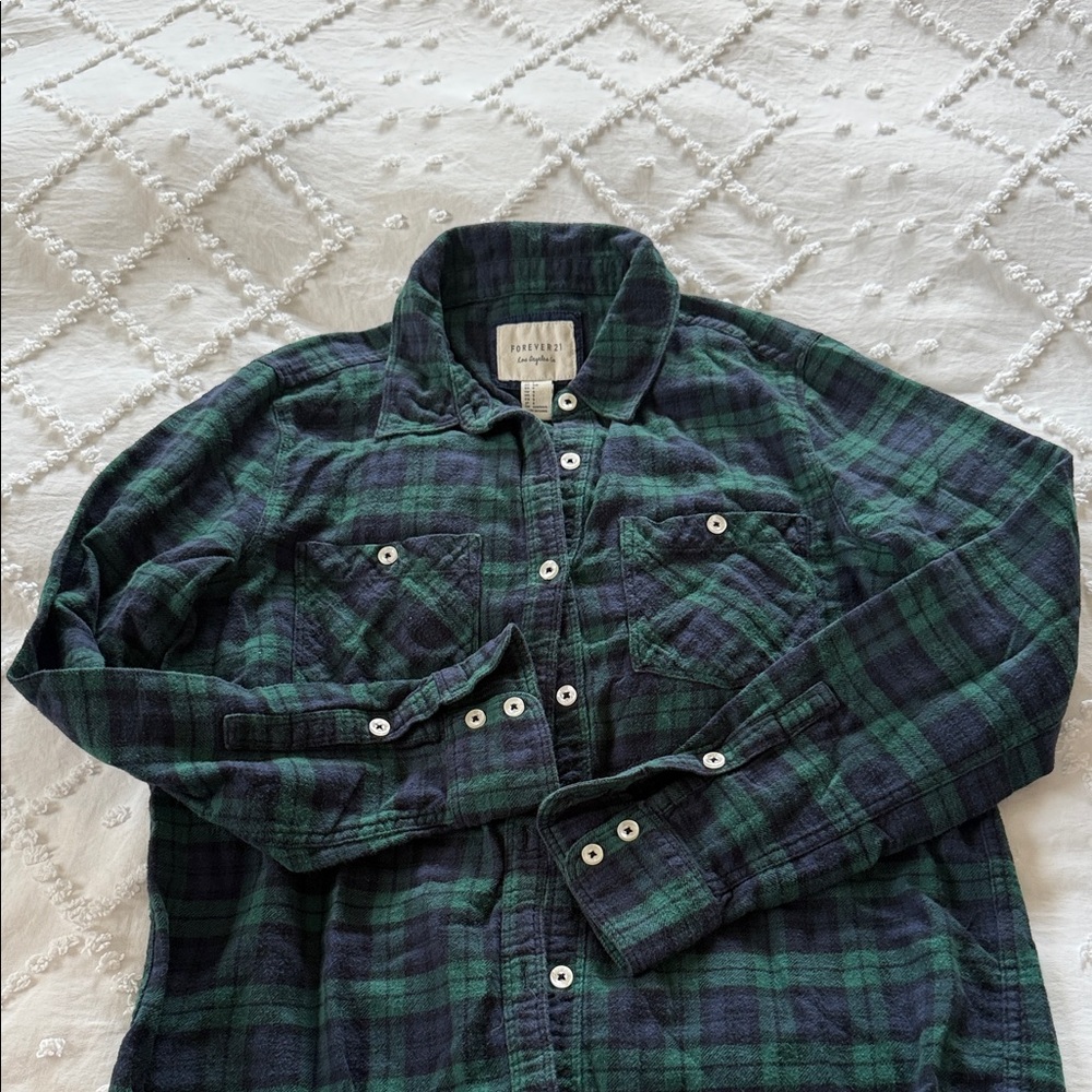 Green and Navy Plaid ladies Shirt